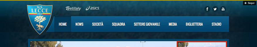 U.S. Lecce website screenshot